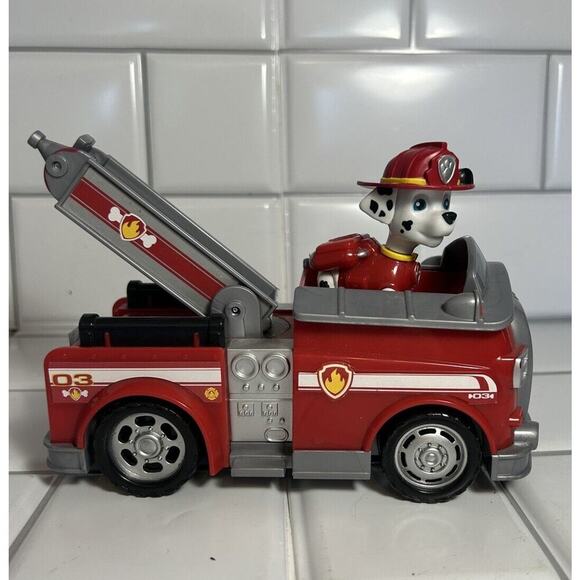 Paw Patrol Fire Truck With Posable Marshall Nick Jr Kids Toy Cartoon Character - Picture 1 of 14